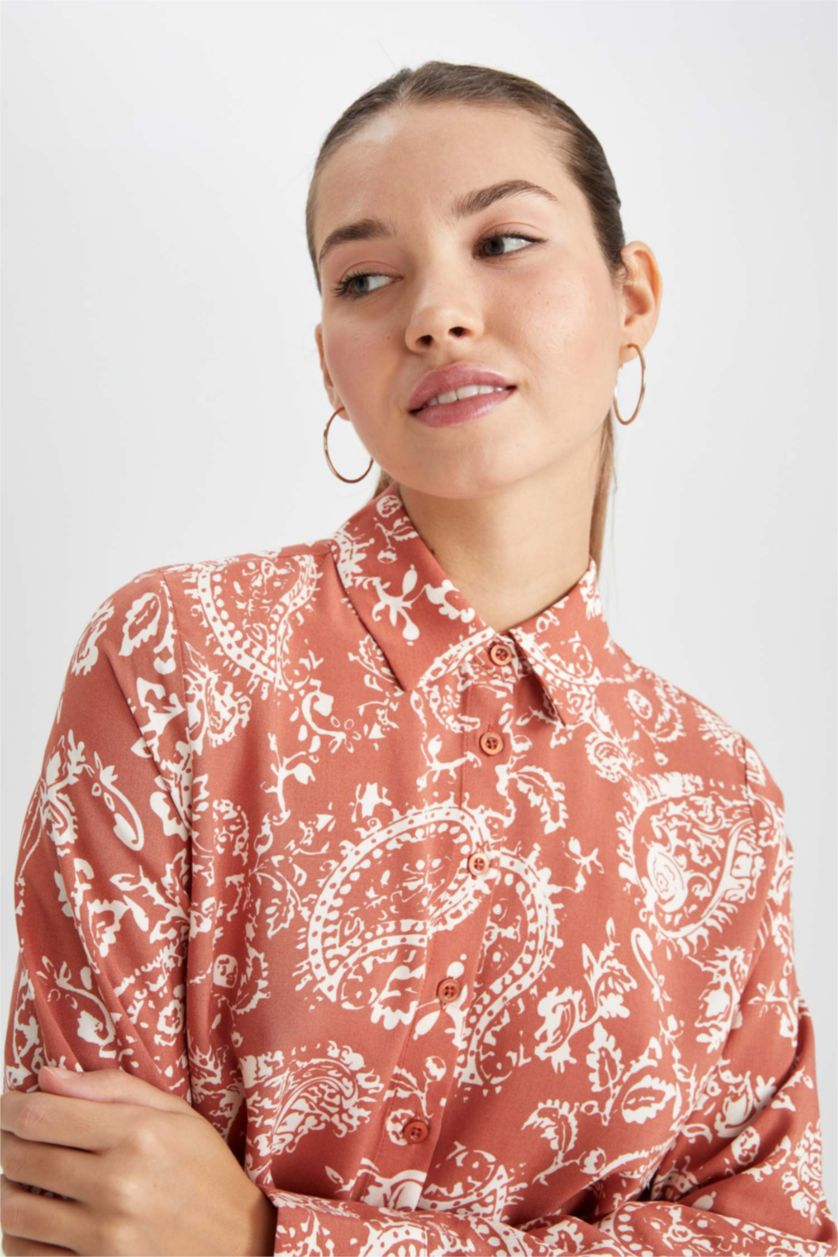 Kadın Kiremit Regular Fıt Uzun Kollu Tunik