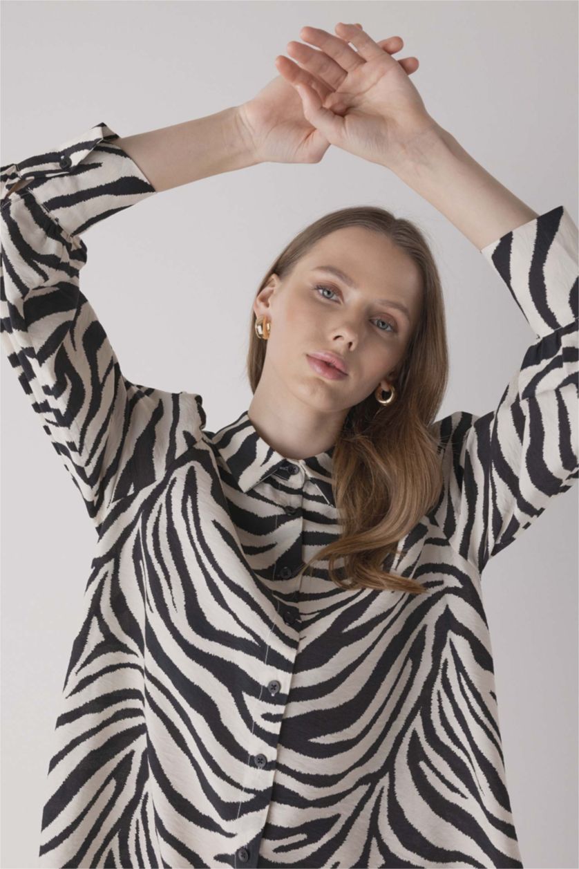 FEMME Noir Tunique À Manches Longues İmprimée Coupe Classique