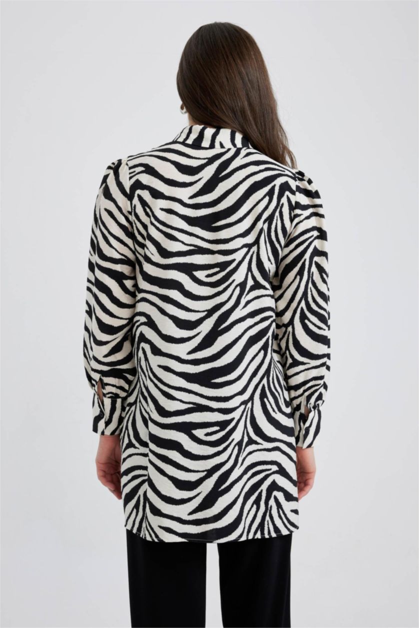 FEMME Noir Tunique À Manches Longues İmprimée Coupe Classique