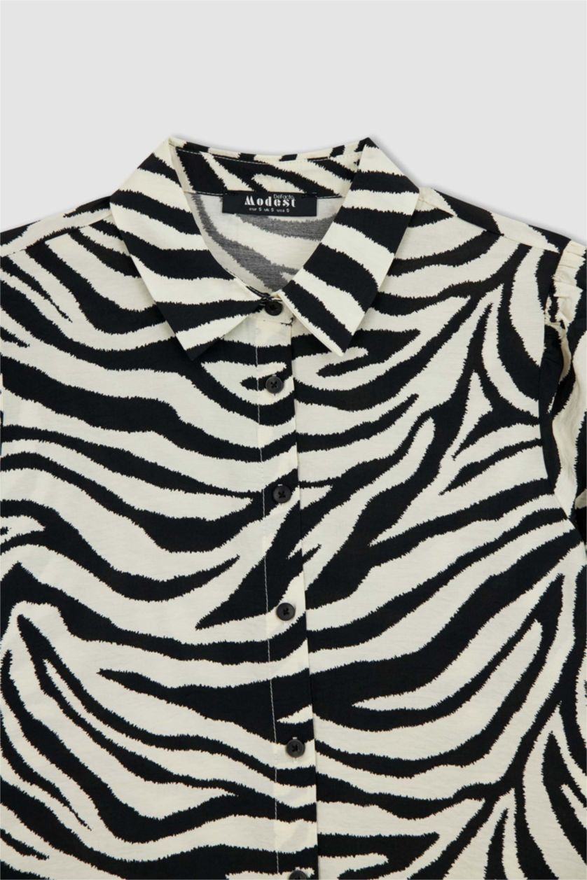 FEMME Noir Tunique À Manches Longues İmprimée Coupe Classique