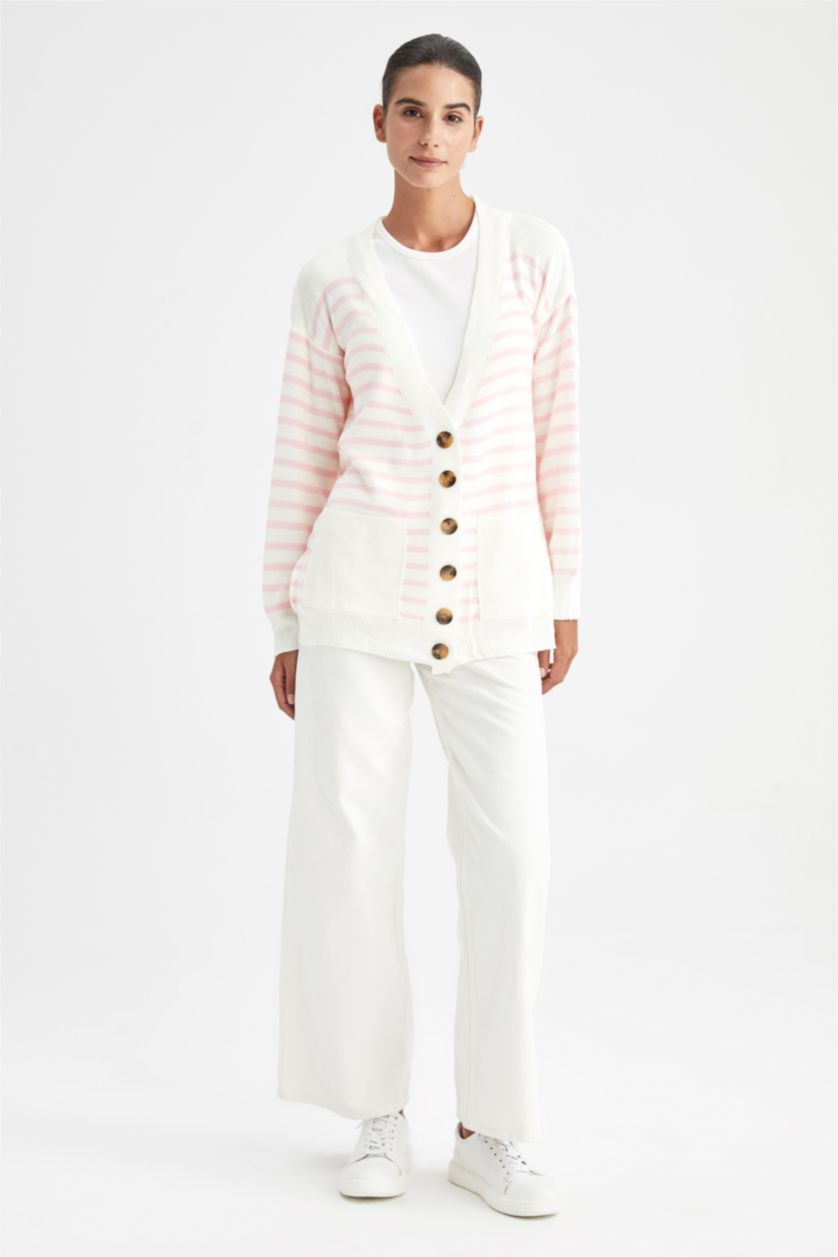 WOMAN Açık Pembe Büyük Oversize Fit Cardigan