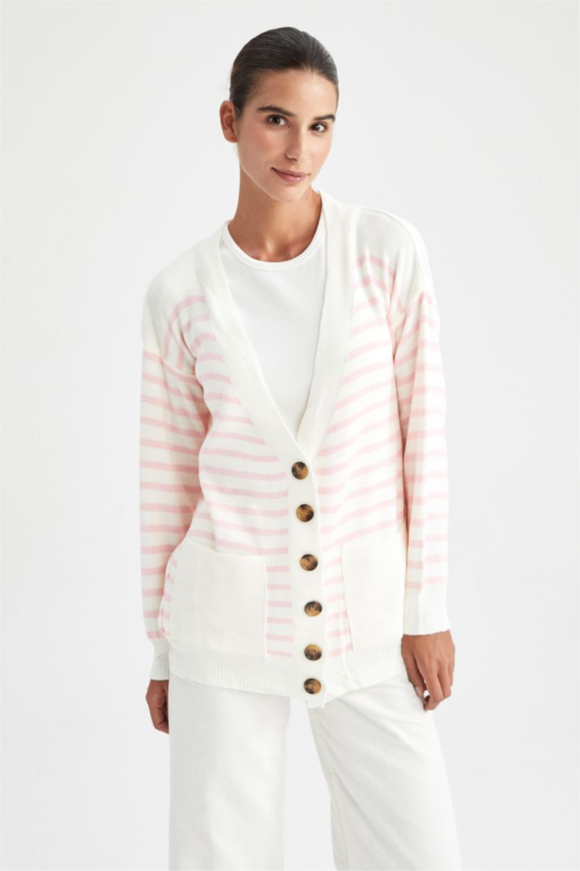 WOMAN Açık Pembe Büyük Oversize Fit Cardigan