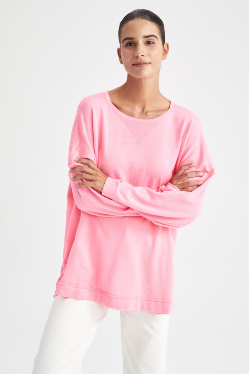 FEMME Rose Pull Ample En Maille À Col Rond