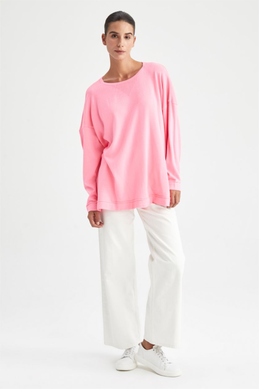 FEMME Rose Pull Ample En Maille À Col Rond