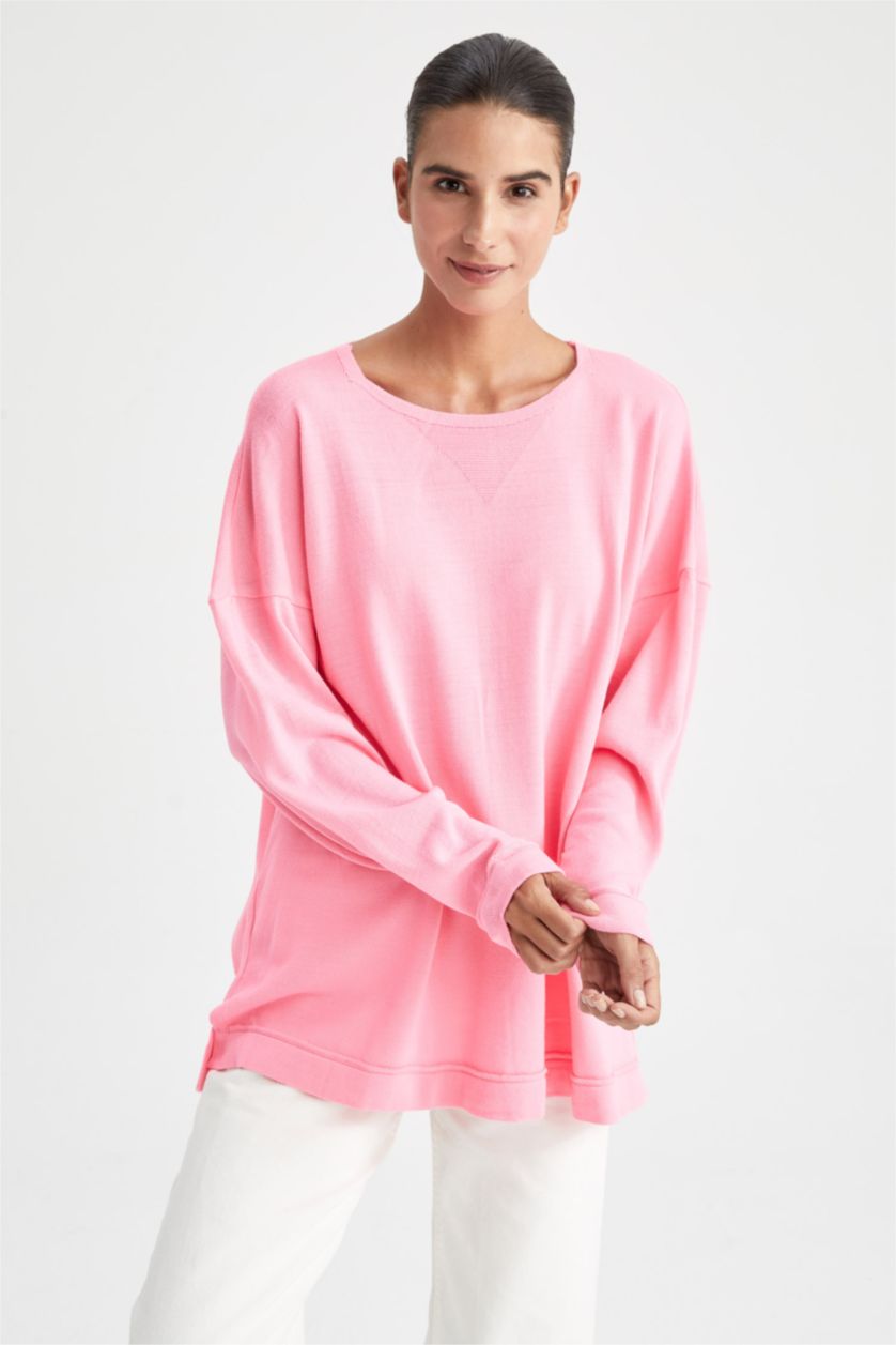 FEMME Rose Pull Ample En Maille À Col Rond