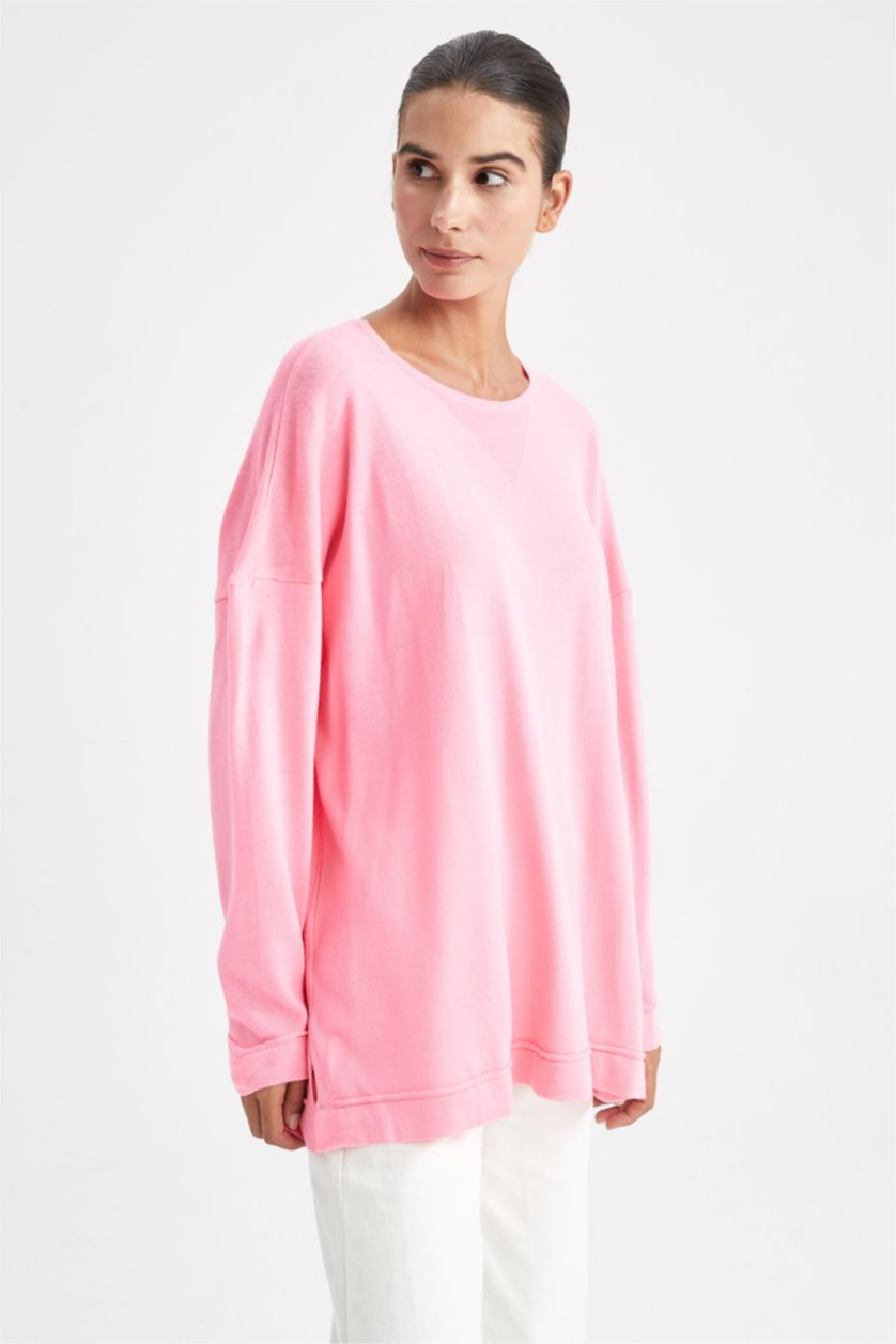 FEMME Rose Pull Ample En Maille À Col Rond