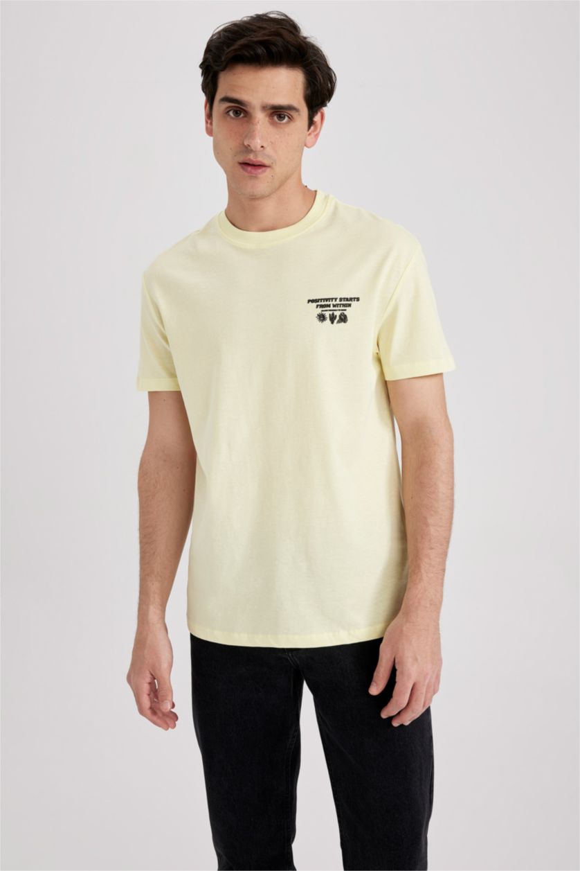 رجال أصفر فاتح Regular Fit Short Sleeve T-Shirt