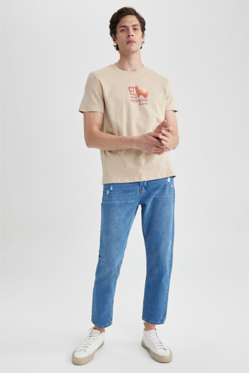 رجالي بيج Slim Fit Short Sleeve T-Shirt