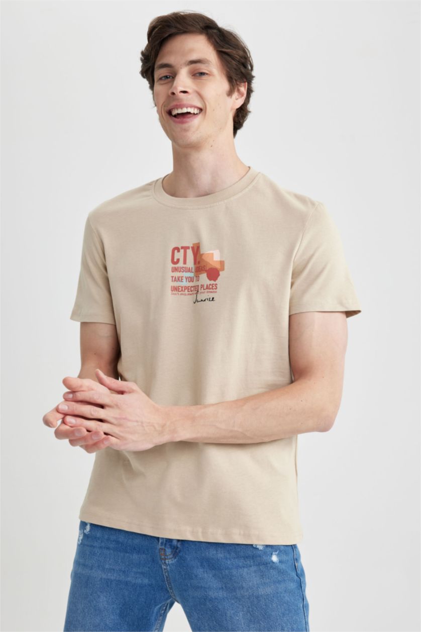 رجالي بيج Slim Fit Short Sleeve T-Shirt