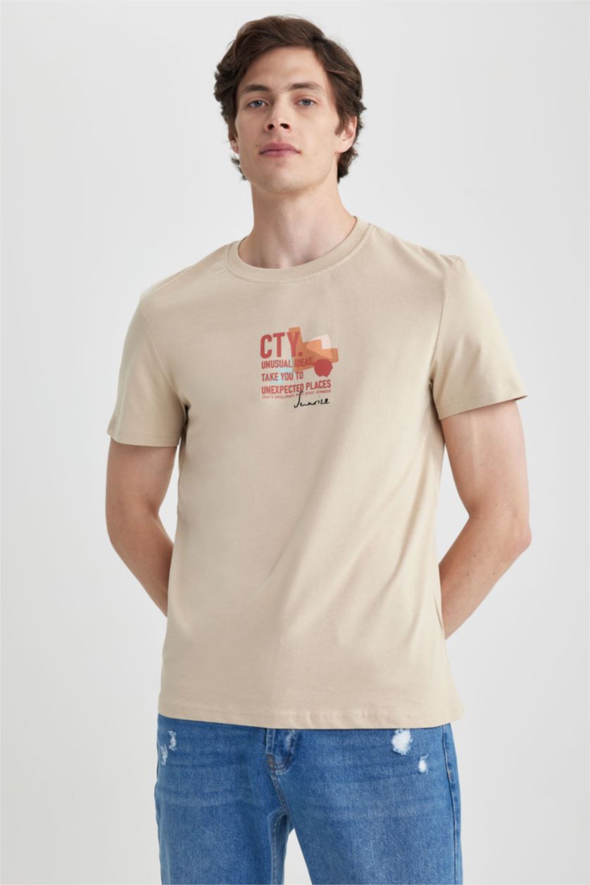 رجالي بيج Slim Fit Short Sleeve T-Shirt