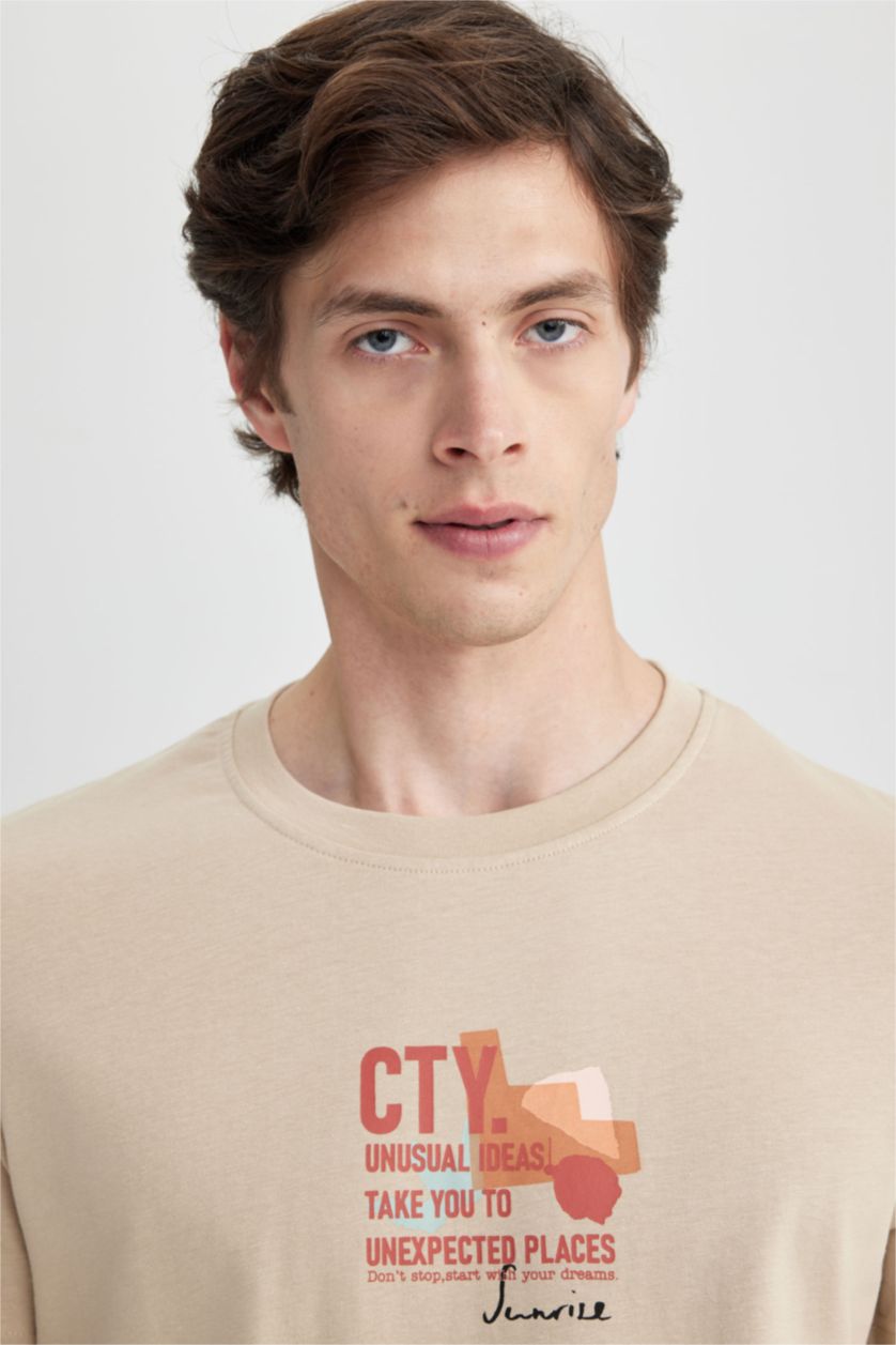 رجالي بيج Slim Fit Short Sleeve T-Shirt