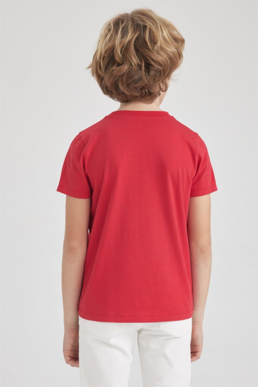 Erkek Çocuk - Genç Erkek Kırmızı Erkek Çocuk Bayrak Baskılı Kısa Kollu Kırmızı Tişört