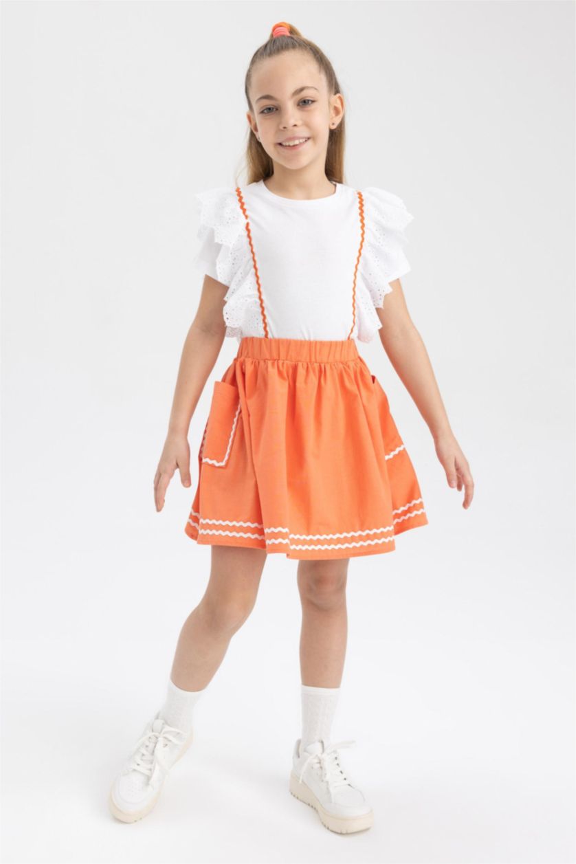 FILLES Orange Clair Jupe en Coton pour Fille