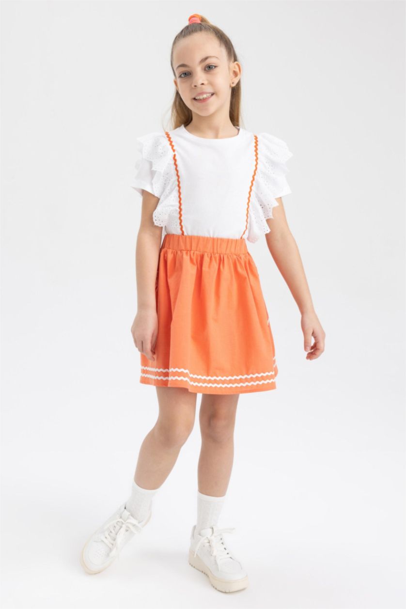 FILLES Orange Clair Jupe en Coton pour Fille