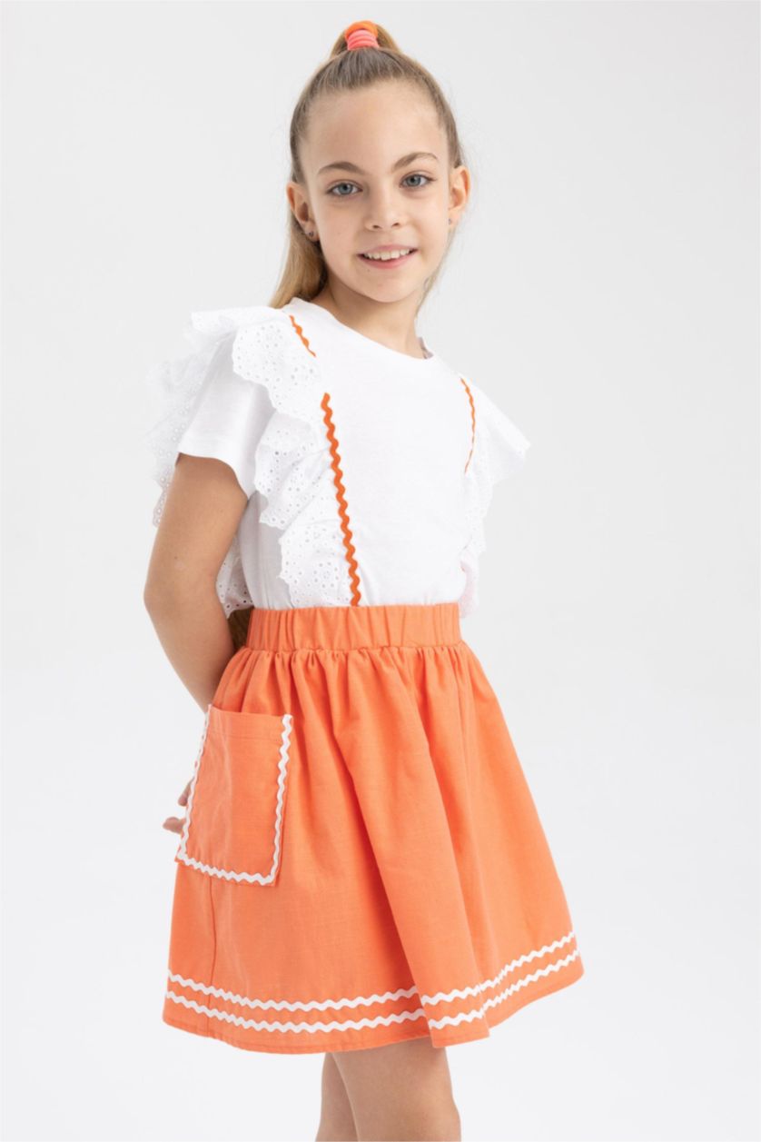 FILLES Orange Clair Jupe en Coton pour Fille