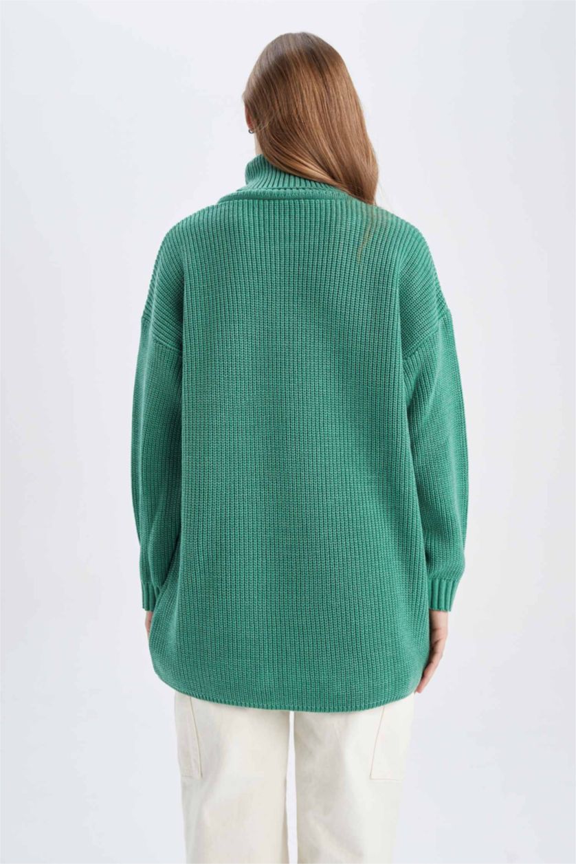 WOMAN Green Oversize Fit Turtleneck Pullover