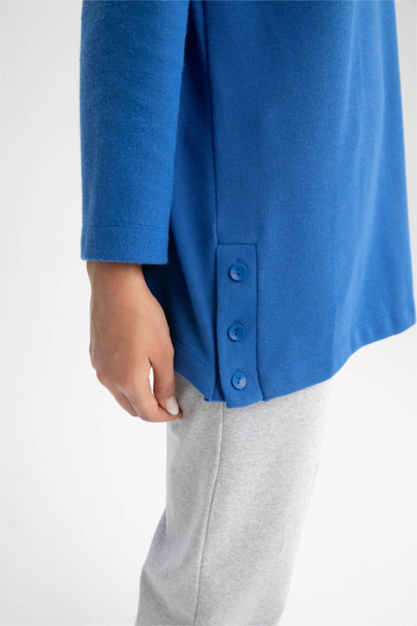 WOMAN Blue Relax Fit Thessaloniki Fabric Crew Neck Long Sleeve Tunic
