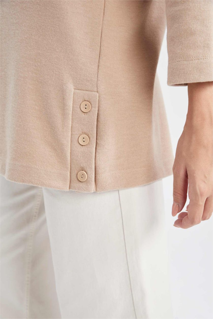 WOMAN Beige Relax Fit Thessaloniki Fabric Crew Neck Long Sleeve Tunic