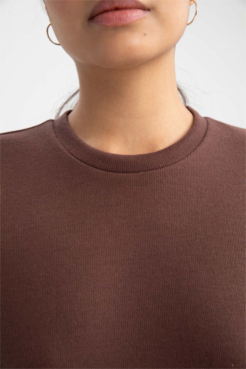 WOMAN Brown Relax Fit Thessaloniki Fabric Crew Neck Long Sleeve Tunic