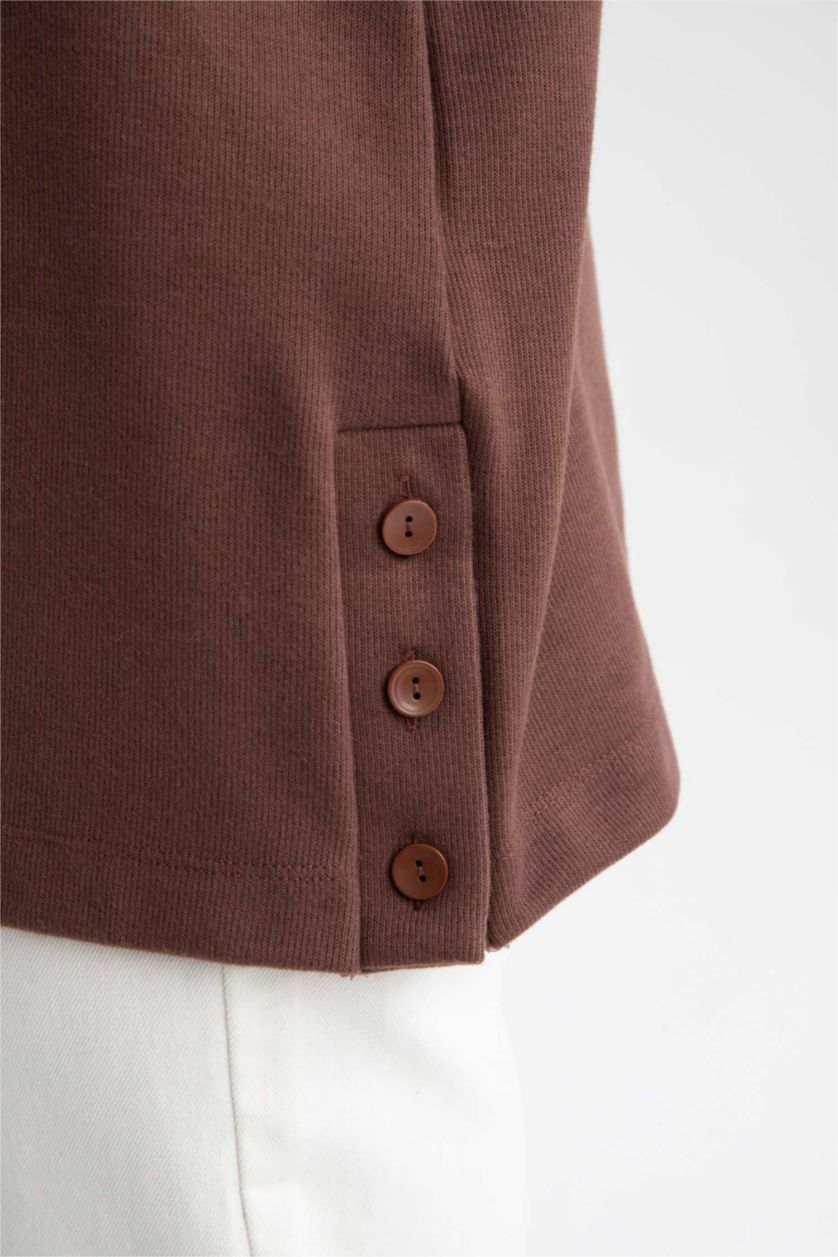 WOMAN Brown Relax Fit Thessaloniki Fabric Crew Neck Long Sleeve Tunic