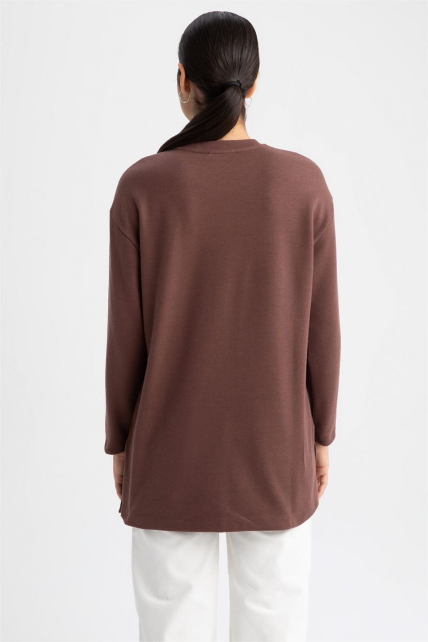 WOMAN Brown Relax Fit Thessaloniki Fabric Crew Neck Long Sleeve Tunic
