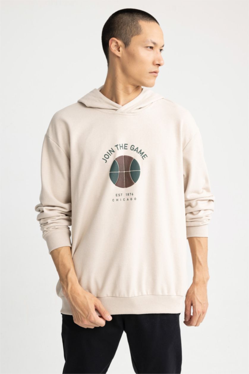MAN Beige Melange Oversize Fit Hoodie Sweatshirt