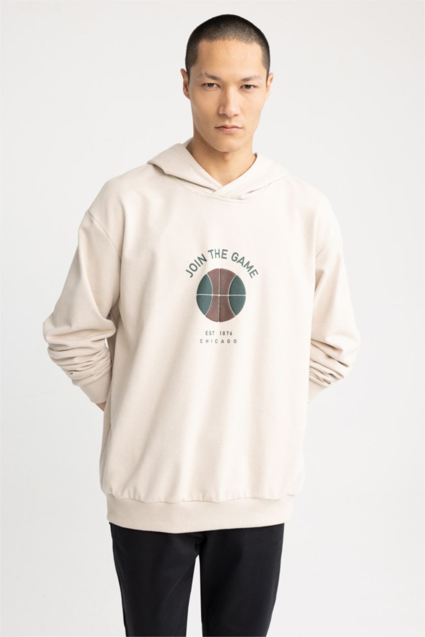 MAN Beige Melange Oversize Fit Hoodie Sweatshirt