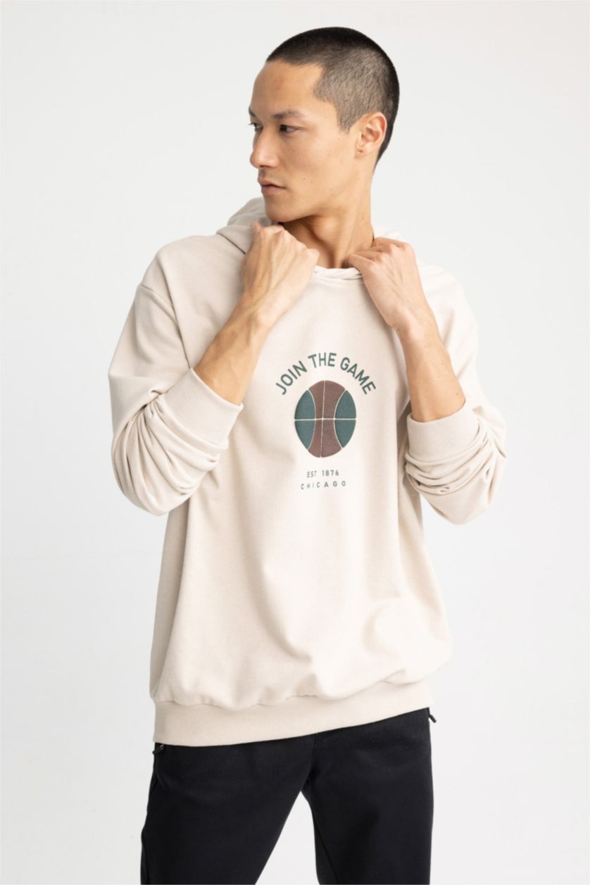 MAN Beige Melange Oversize Fit Hoodie Sweatshirt