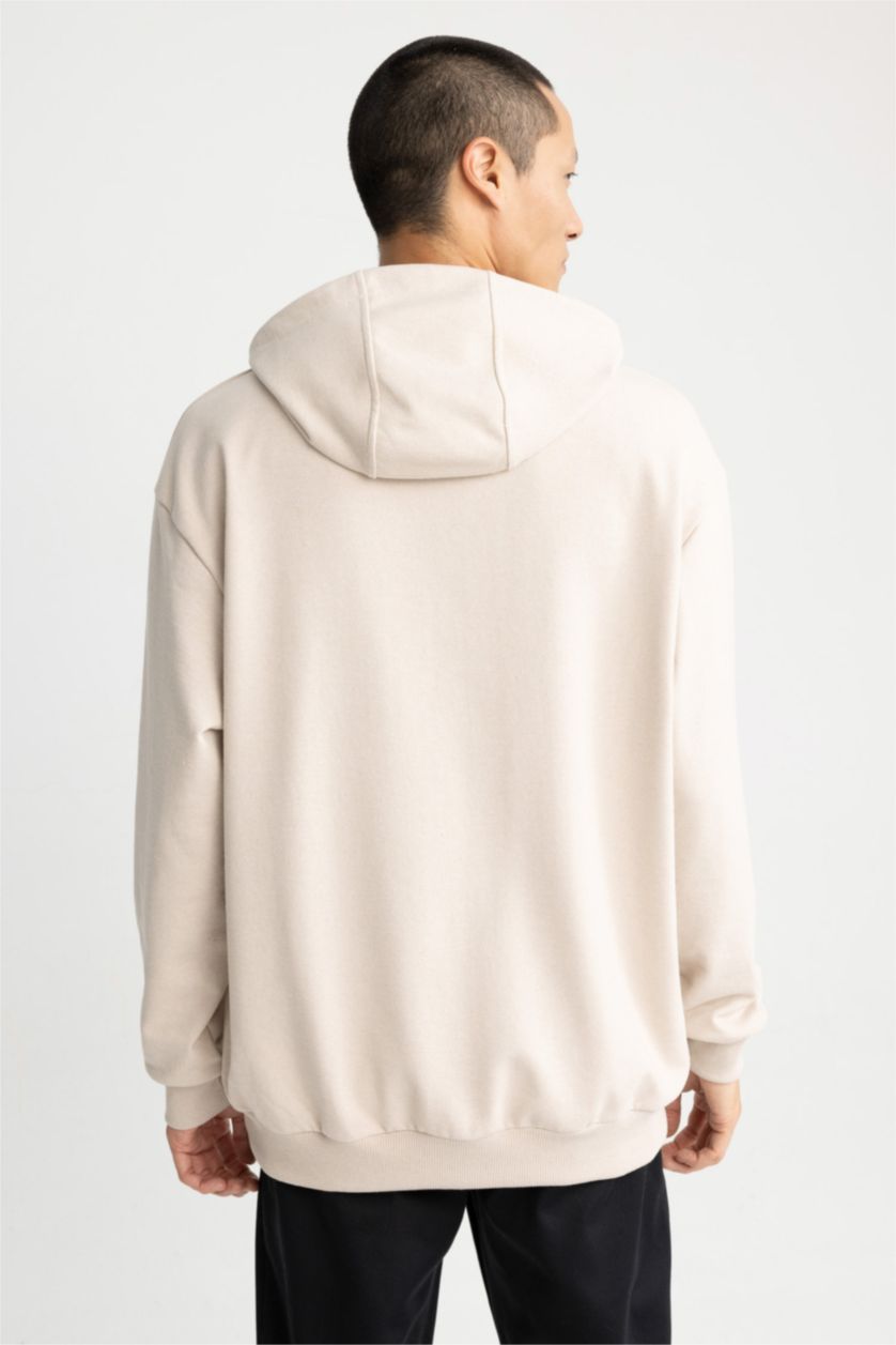 MAN Beige Melange Oversize Fit Hoodie Sweatshirt