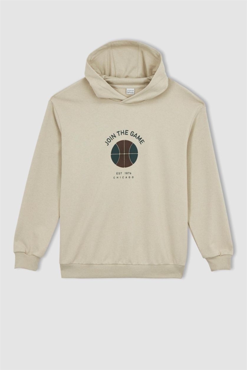 MAN Beige Melange Oversize Fit Hoodie Sweatshirt