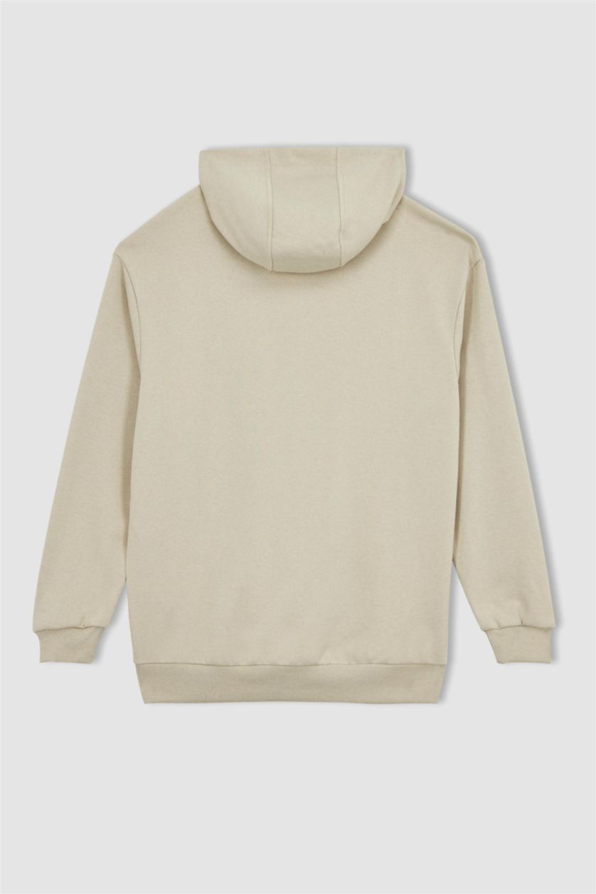 MAN Beige Melange Oversize Fit Hoodie Sweatshirt