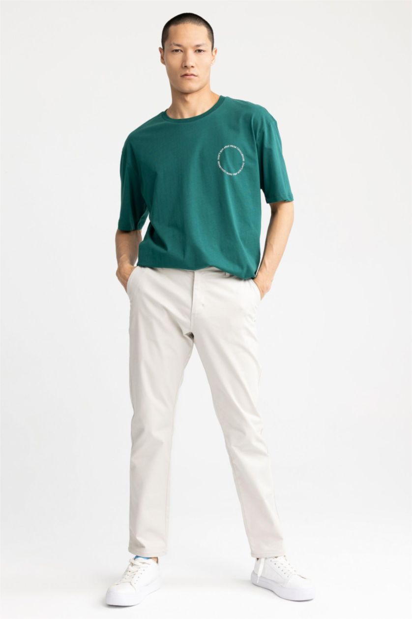 HOMME Vert Foncé T-Shirt Oversize Imprimé en coton à Col Ras Du Cou