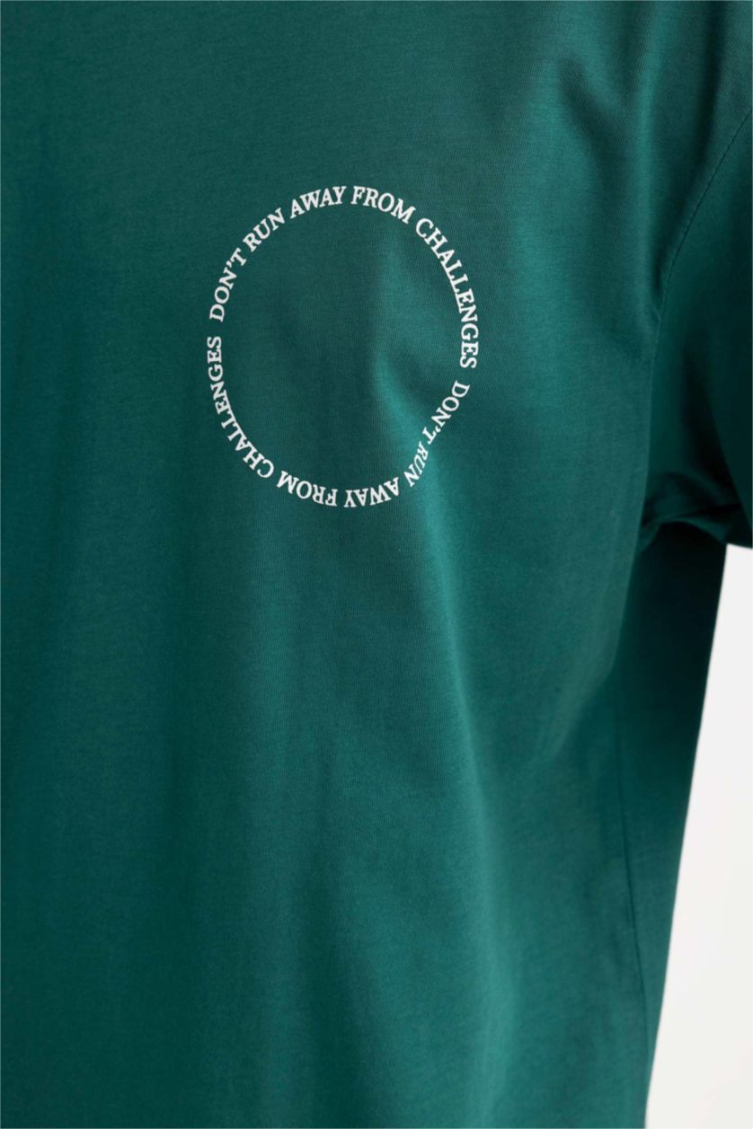 HOMME Vert Foncé T-Shirt Oversize Imprimé en coton à Col Ras Du Cou