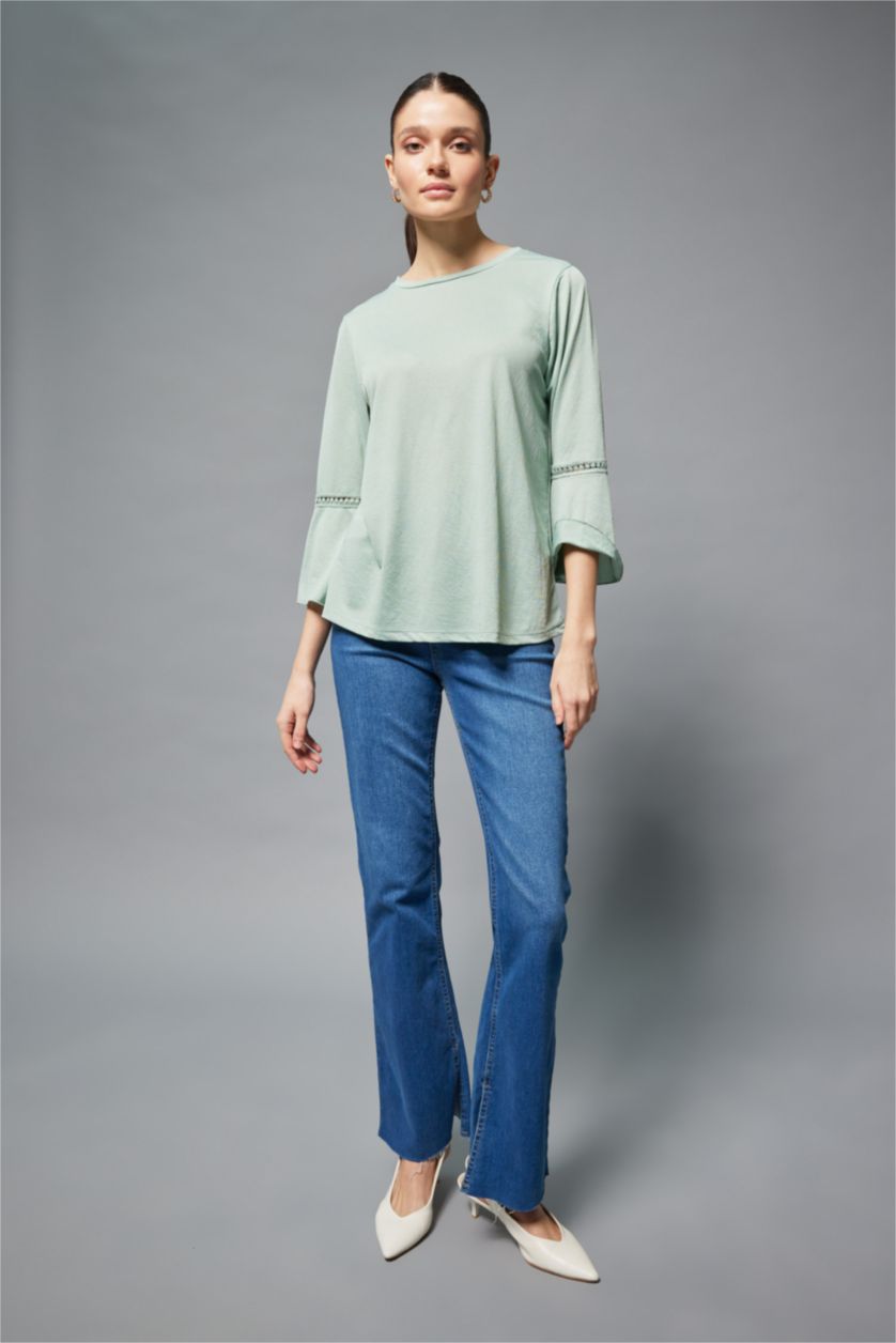 Жіночий Світло зелений Кофта стандартного крою з круглим вирізом креп для жінок