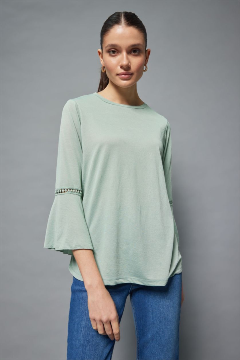 Жіночий Світло зелений Кофта стандартного крою з круглим вирізом креп для жінок