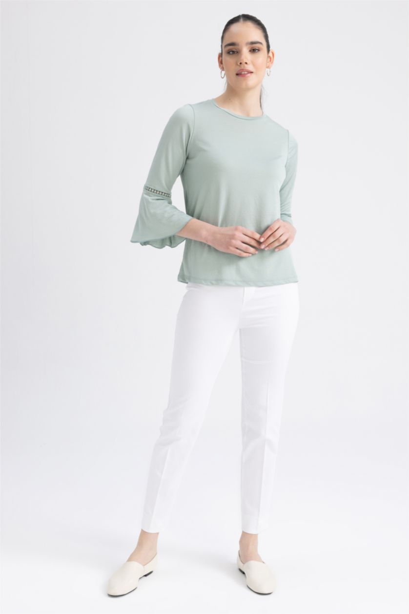 Жіночий Світло зелений Кофта стандартного крою з круглим вирізом креп для жінок