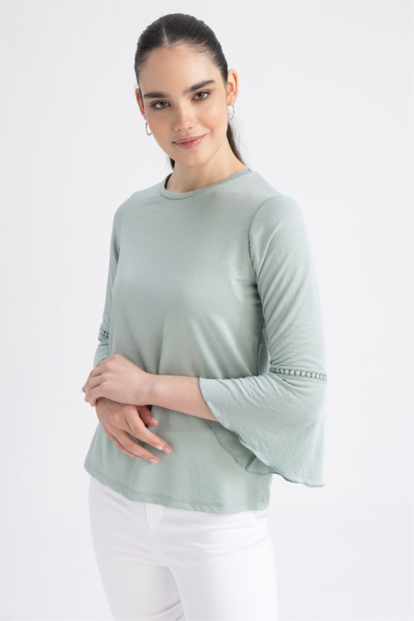Жіночий Світло зелений Кофта стандартного крою з круглим вирізом креп для жінок