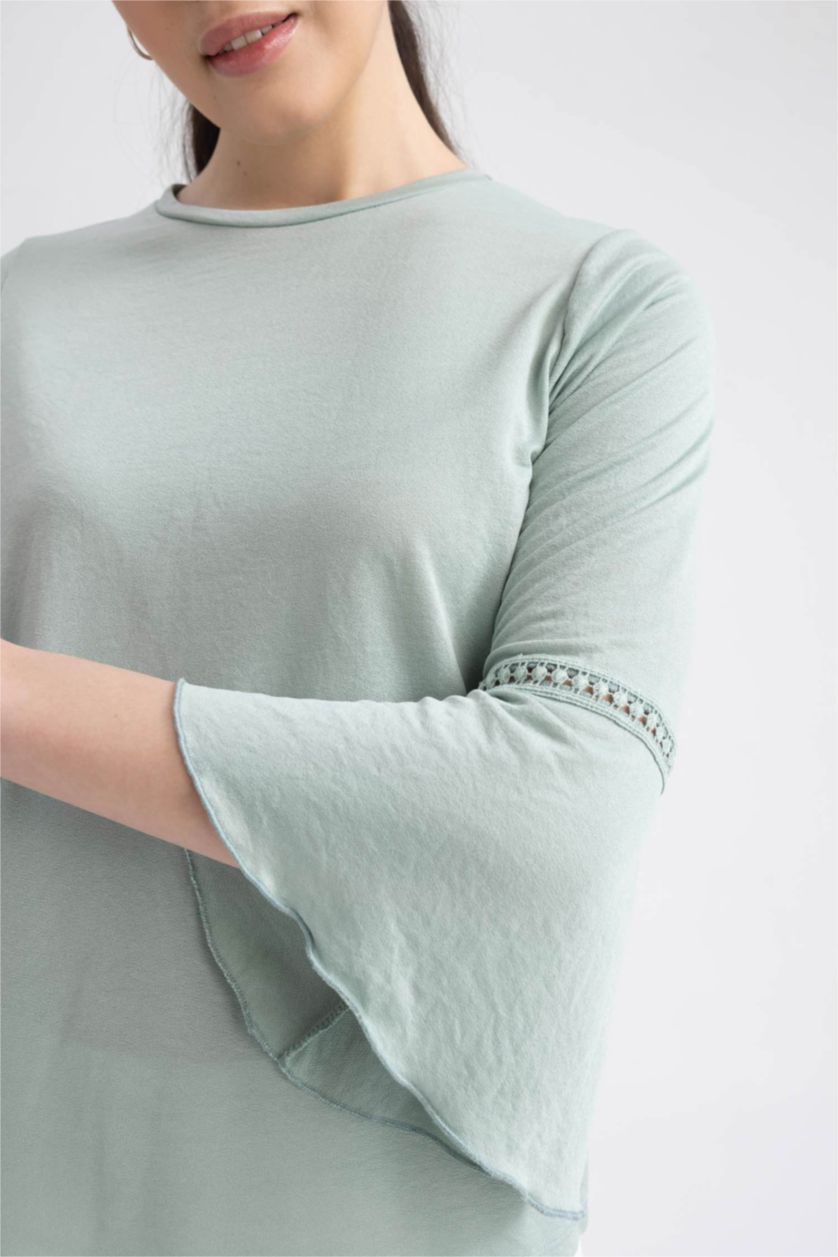 Жіночий Світло зелений Кофта стандартного крою з круглим вирізом креп для жінок