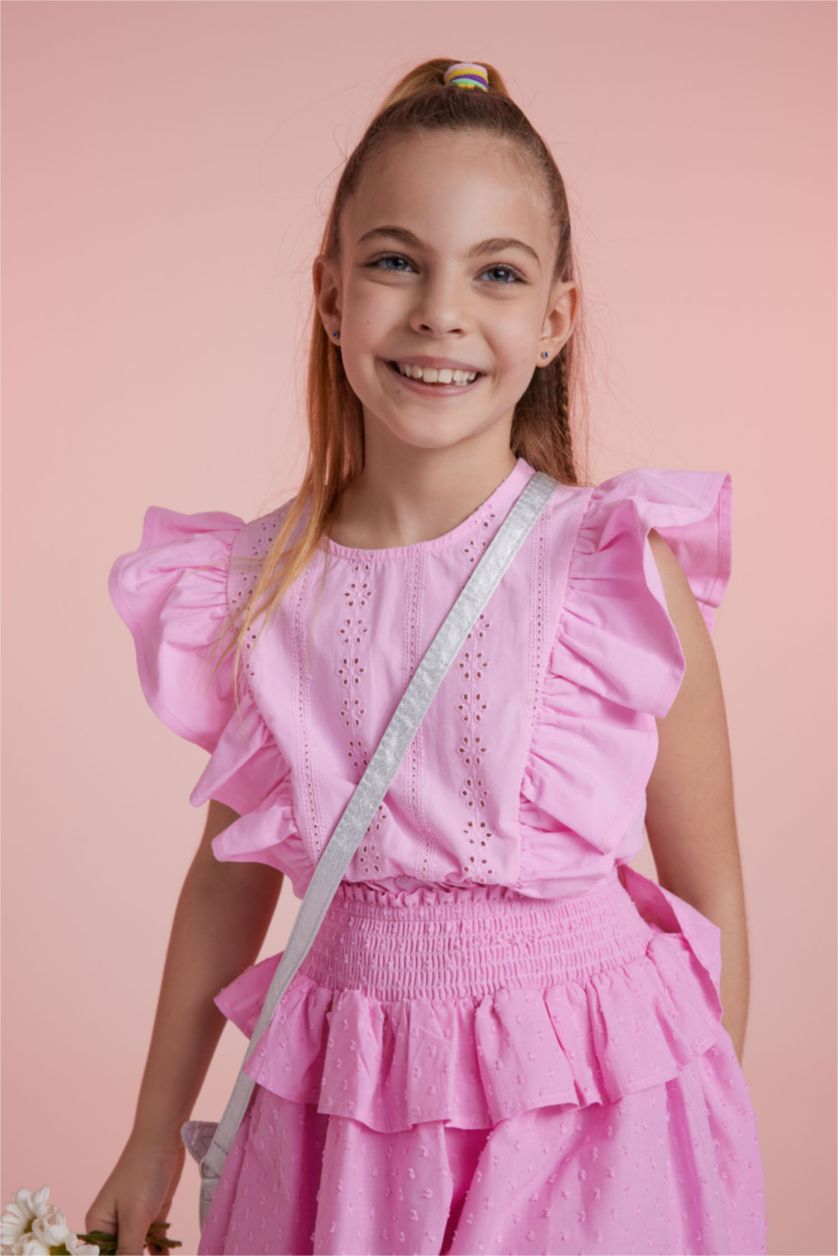 GIRLS & TEENS Light Pink Girl Crew Neck Short Sleeve Blouse