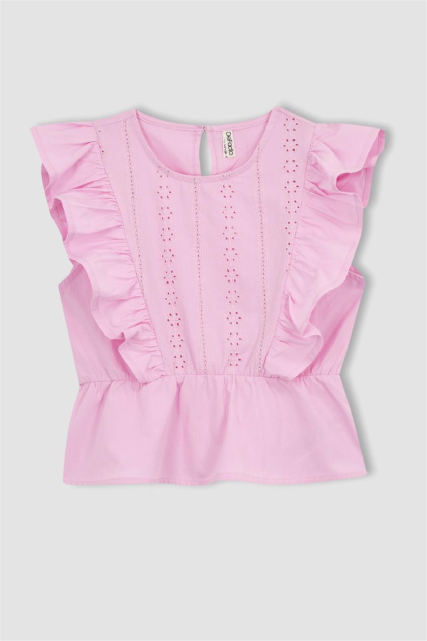 GIRLS & TEENS Light Pink Girl Crew Neck Short Sleeve Blouse