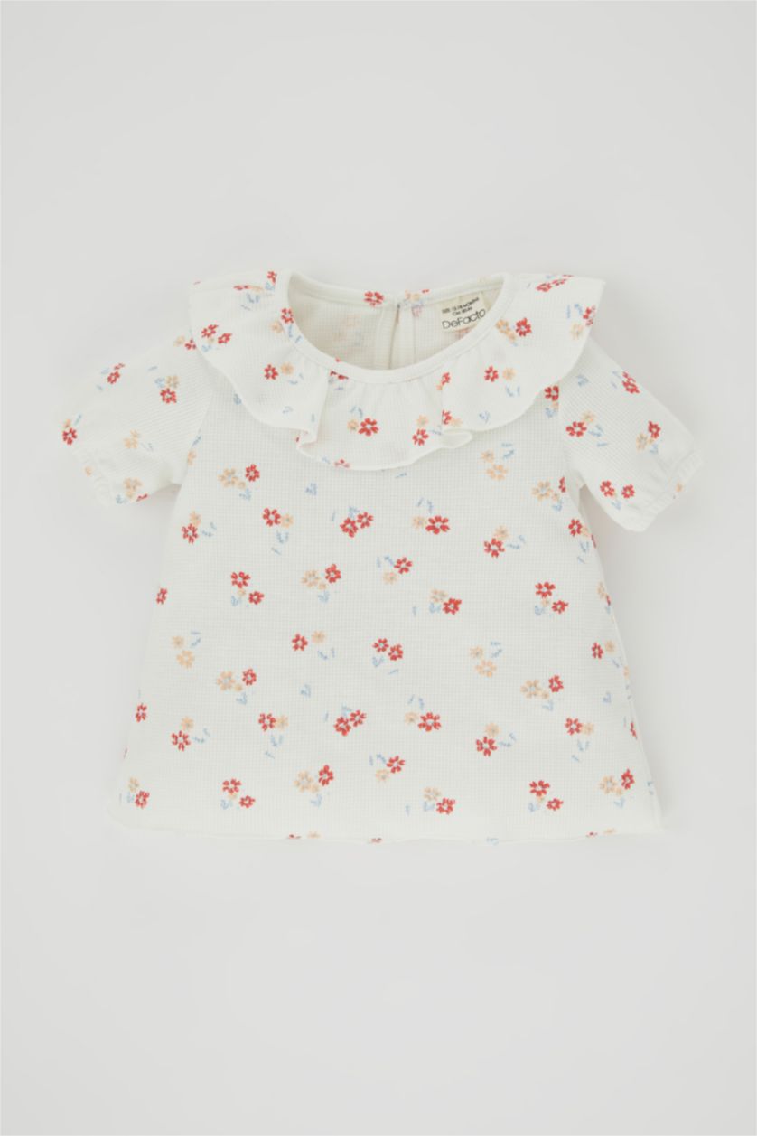 BABY GIRL Ecru Regular Fit Flower Short Sleeve T-Shirt