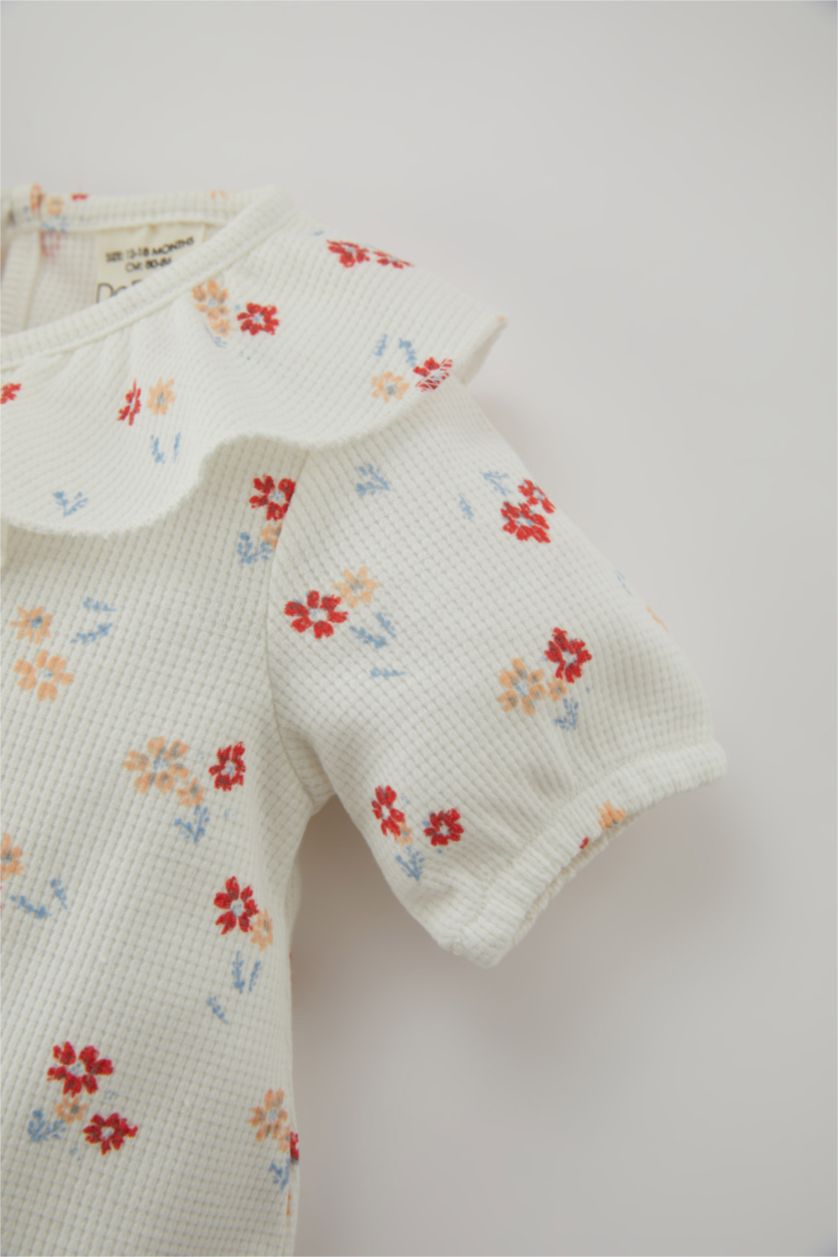 BABY GIRL Ecru Regular Fit Flower Short Sleeve T-Shirt