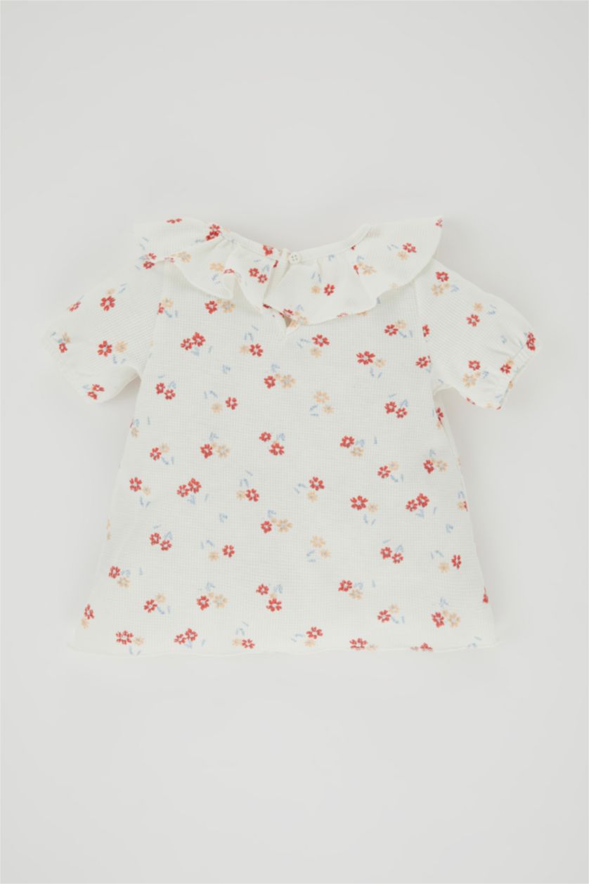 BABY GIRL Ecru Regular Fit Flower Short Sleeve T-Shirt