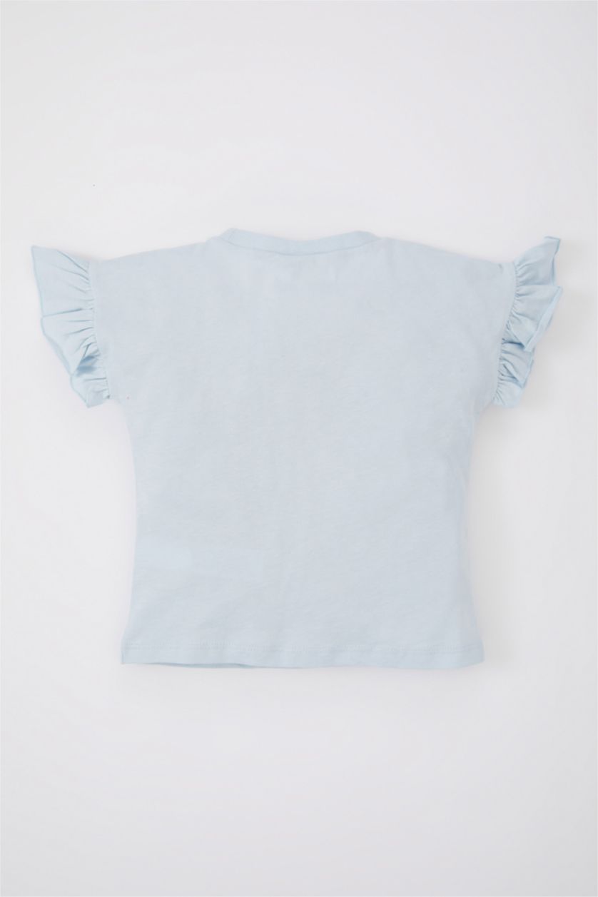BABY GIRL Light Blue Baby Girl Regular Fit Crew Neck Floral Short Sleeve T-Shirt