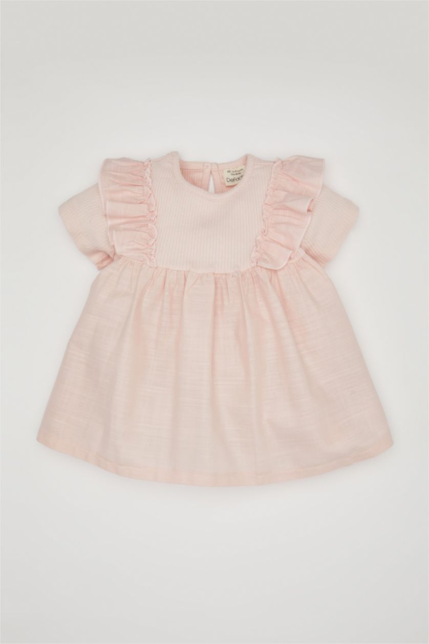 BABY GIRL Light Pink Baby Girl Regular Fit Crew Neck Corded Camisole Short Sleeved T-Shirt