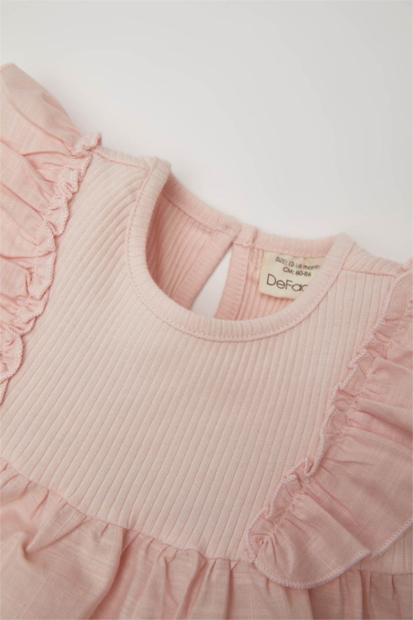 BABY GIRL Light Pink Baby Girl Regular Fit Crew Neck Corded Camisole Short Sleeved T-Shirt