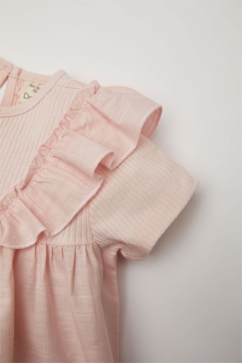 BABY GIRL Light Pink Baby Girl Regular Fit Crew Neck Corded Camisole Short Sleeved T-Shirt