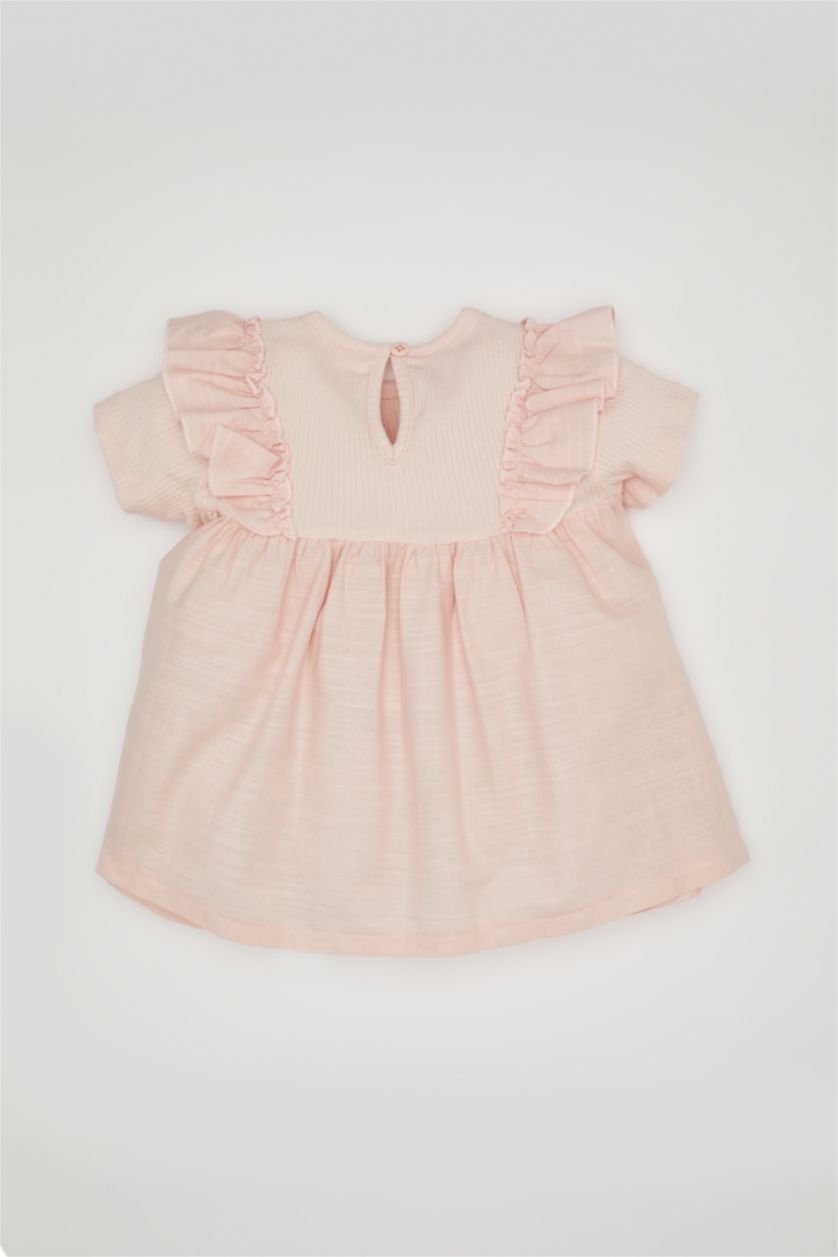 BABY GIRL Light Pink Baby Girl Regular Fit Crew Neck Corded Camisole Short Sleeved T-Shirt