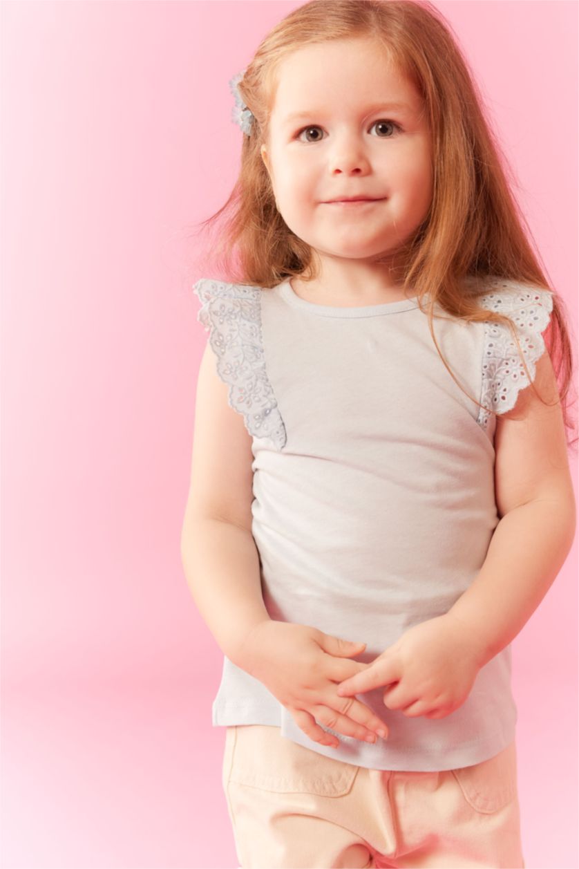 طفلة صغيرة أزرق فاتح فانيلة بناتي قصة عادية بياقة مستديرة