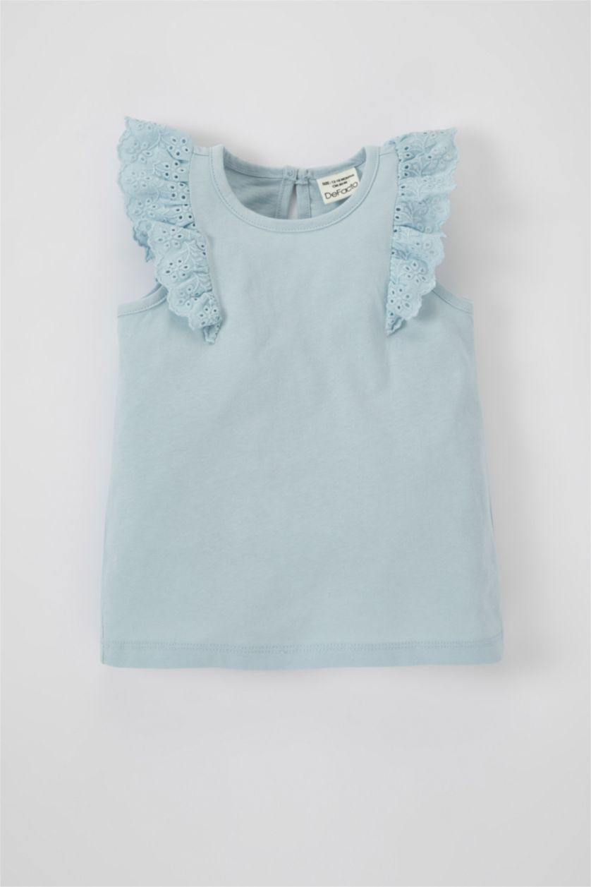 طفلة صغيرة أزرق فاتح فانيلة بناتي قصة عادية بياقة مستديرة